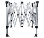 A close-up of the Compact Shelter’s rugged, ultra-portable frame featuring a three-piece telescopic leg system, reducing folded height by 20